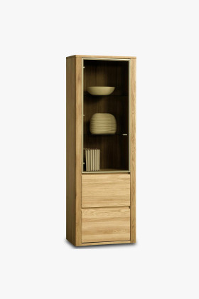 Egyrészes tömör tölgyfa vitrin, minimalista design, természetes fa